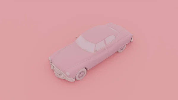 Monochroom Minimalistisch Concept Bovenaanzicht Oude Vintage Roze Auto Drijft Pastelachtergrond — Stockfoto