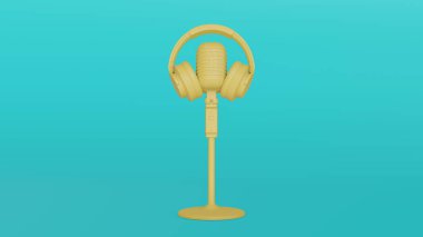 Mikrofon ve kulaklıklar çok az monokromatik şekilde görüntülenir. Sarı ve mavi. Müzik kulaklıkları ritim ve 3 boyutlu. 3d oluşturma