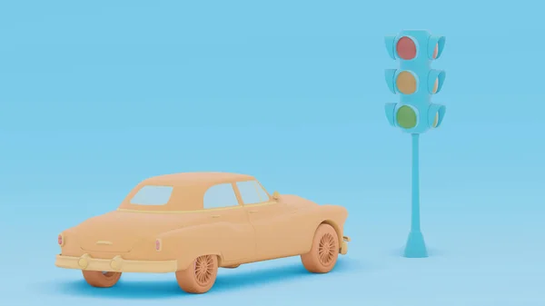 Gelbes Auto Hielt Vielleicht Ein Taxi Einer Roten Ampel Auf — Stockfoto