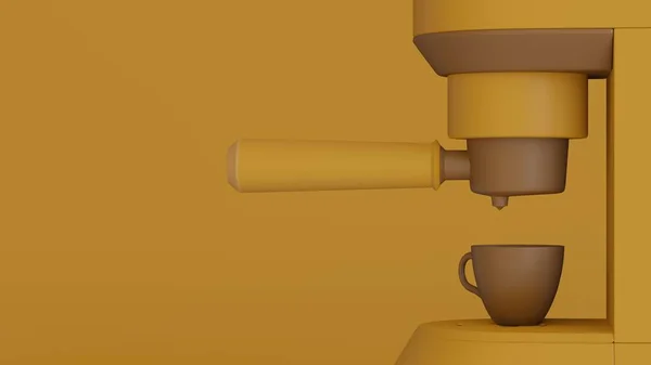 Coffee maker cartoon rendering. Coffee machine minimal style illustration isolated in studio yellow background. Close up 3d render