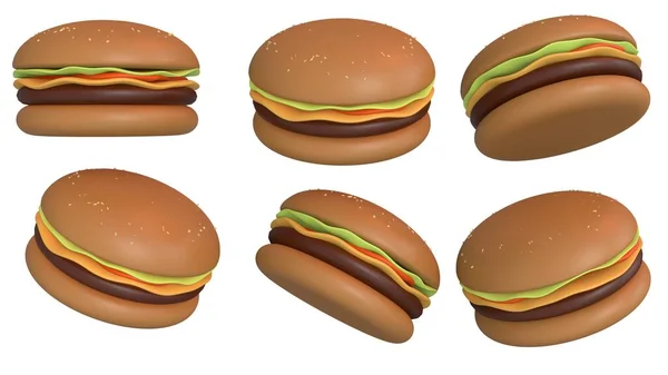 Set Von Spinning Burger Vielen Ansichten Drehen Sich Verschiedenen Winkeln — Stockfoto