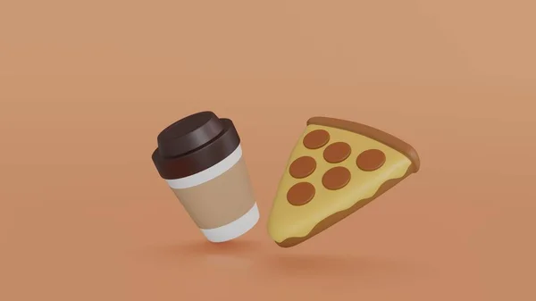 Small Slices Pizza Slice Pizza Cup Coffee Pizza Float Render — Fotografie, imagine de stoc