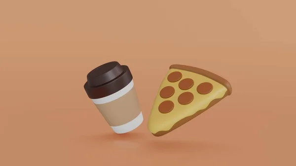 Pequeños Trozos Pizza Trozo Pizza Una Taza Café Pizza Flotador —  Fotos de Stock