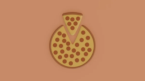 ピザの小さなスライス ピザとフロートブラウンの背景のスライス ピザグリル3Dレンダリング — ストック写真