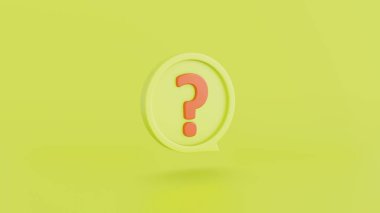 SSS için sarı arkaplan üzerinde sarı limon konuşma baloncuğunun içindeki simge turuncu sorular ve soru cevap süresini 3d olarak işaretler