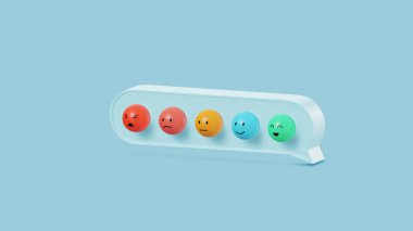 Konuşma balonunda üzgün ve mutlu ruh hali, değerlendirme, yükselme notu, müşteri deneyimi, memnuniyet ve en iyi hizmet derecelendirme konsepti olan ifade farklılıklarını kavrayın.