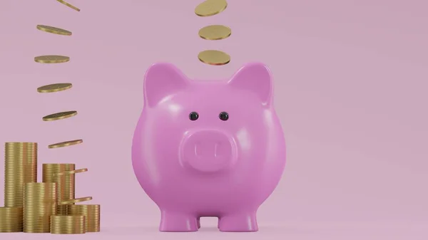 Piggy Coin Golden Coins Flying Floating Piggy Bank Creative Financial — Stock Photo, Image