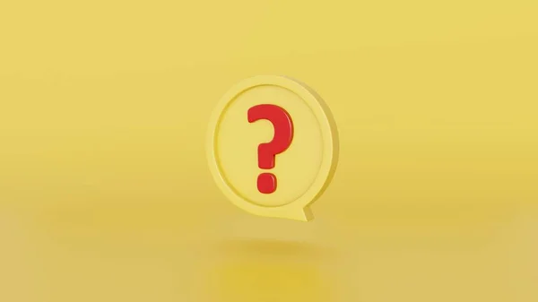 アイコン赤の質問は Faqと3Dレンダリングによる質問と回答時間のための黄色の背景に黄色のスピーチバブルの中のイラストをマーク — ストック写真