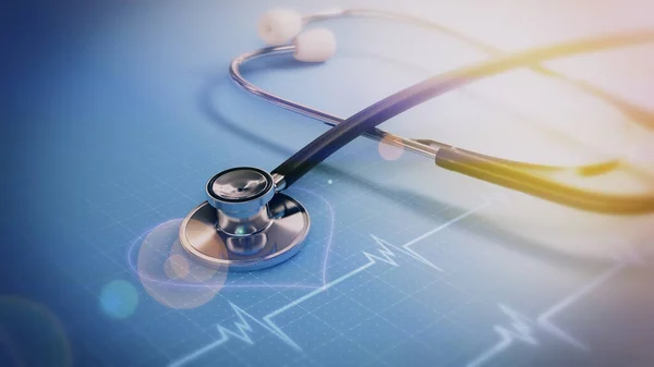 Concept medical examination and healthcare business medical, big data for healthcare analytics, stethoscope on the technology background and close up 3d render. health insurance marketing strategy