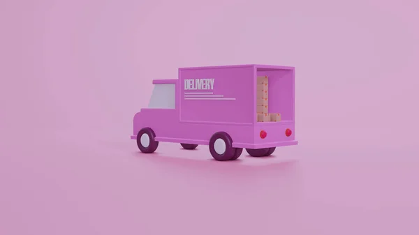 Concept Shipping Auto Delivery Pink Delivery Car Deliver Express Cardboard — Stockfoto