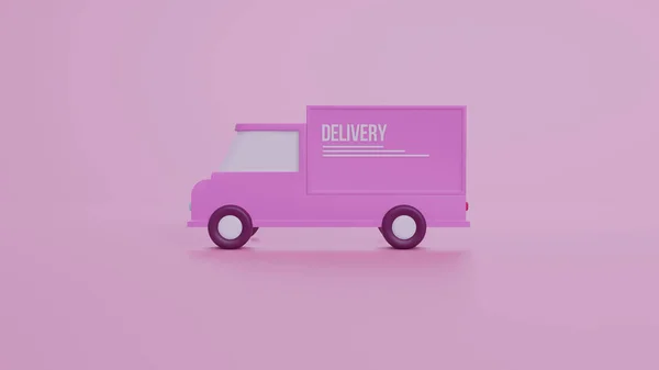 Concept Shipping Auto Delivery Pink Delivery Car Deliver Express Cardboard — Stockfoto