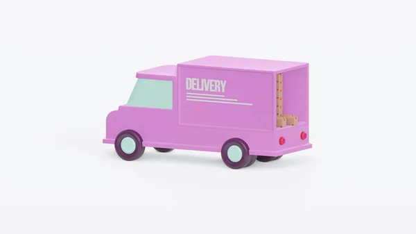 Concept Shipping Auto Delivery Pink Delivery Car Deliver Express Cardboard — Stock Photo, Image
