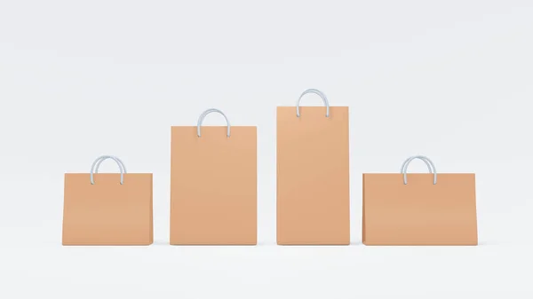 纸袋包 白色背景的3D纸袋 网上购物的概念 离线商店或超级市场 3D渲染说明 — 图库照片