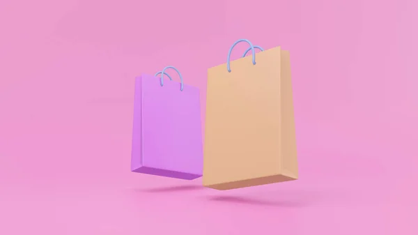 Пакет Паперових Мішків Паперові Мішки Рожевому Тлі Концепція Інтернет Магазинів — стокове фото