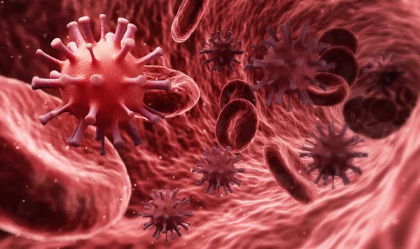 Концепція Органічних Клітин Коронавірус Covid Під Мікроскопом Спалах Вірус Плаває — стокове фото