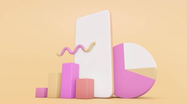 Ticari analiz ticareti, SEO optimizasyonu, hisse senedi ticareti, veri analizi, web analizi ve SEO pazarlama kavramını kapsar. Sarı arka plan. 3d oluşturma