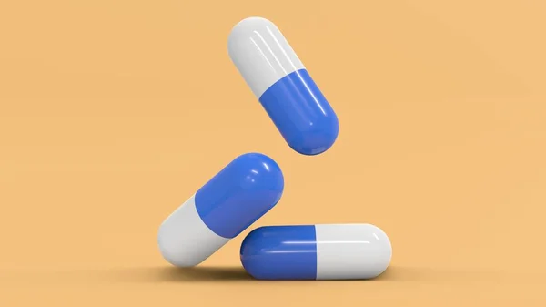 Capsule Medicinali Isolate Dallo Sfondo Arancione Rendering — Foto Stock