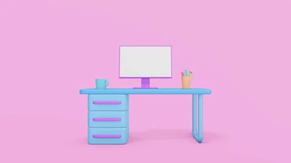 Concept Home Working Lovely Job Modern Desk Computer Minimal Work — Stock Photo, Image