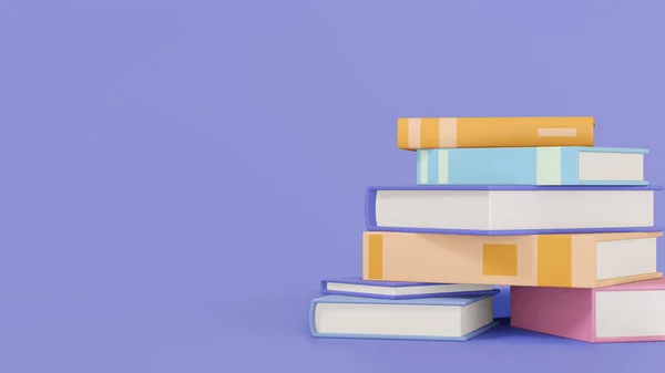 Stapel Von Zufälligen Büchern Bunt Auf Violettem Hintergrund Renderer — Stockfoto