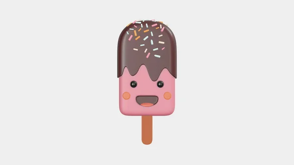 Ilustración Helado Leche Chocolate Fruta Kawaii Con Una Cara Sonriente — Foto de Stock