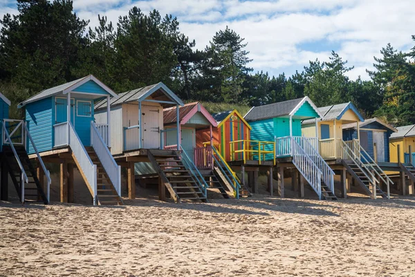 Coloridas Cabañas Madera Playa Wells Next Mar Norfolk Del Norte — Foto de Stock