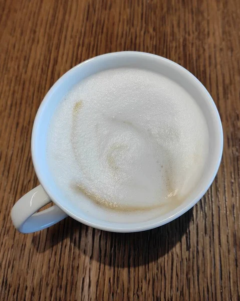 Vista Dall Alto Del Concetto Caffè Macchiato Latte Una Tazza — Foto Stock