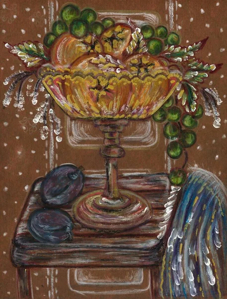  Sanatsal el yapımı meyveler. Hepsi elle boyanmış. Renkli kalemler, yağ pastelleri ve akriliklerle karışık medya. Resim çerçevesi, tebrik kartları, giysileri, bloglar, posterler, 600 dpi, 346x452px1 dosya jpg için mükemmel tasarım..