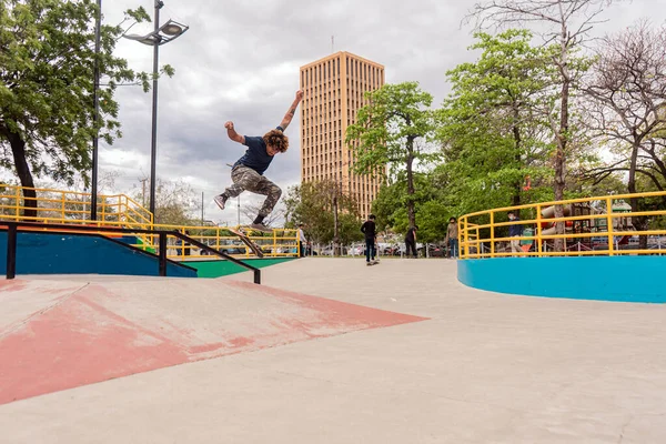 Latino Skater Doing Jump Air His Board Skate Park Managua — Stock Photo, Image