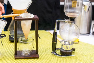 Glass utensils to prepare coffee in a professional way in a cupping event in Managua, Nicaragua