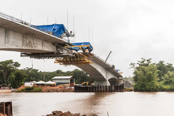 Bridge construction. Row joining work on a river in Bilwi, Puerto Cabezas, the northern Caribbean of Nicaragua