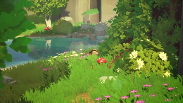 3D анимация Idyllic Garden сцены населенные цветами и растениями в весенний сезон — стоковое видео