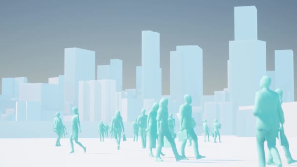 3D Animated people - Futuristic crowd walking in the city — Video
