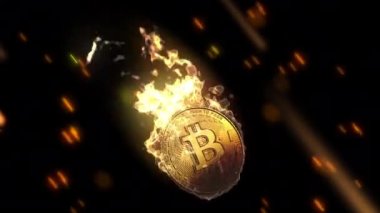 3D animasyon Bitcoin haber ve medya için yanıp kül oluyor. Yüksek kalite 4k görüntü
