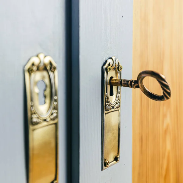 stock image Wooden antique wardrobe after full renovation painted in blue