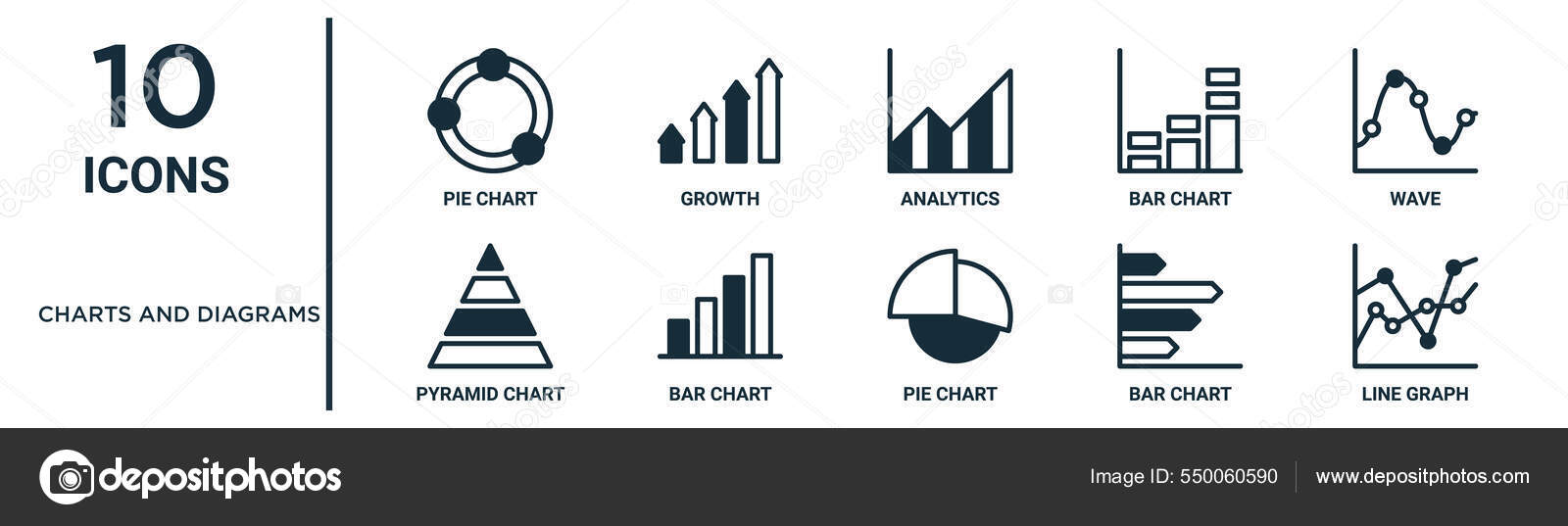 Charts Diagrams Outline Icon Set Includes Thin Line Pie Chart Stock ...