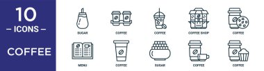 kahve hatları simgesi seti ince çizgi şeker, kahve, kahve, rapor için menü simgeleri, sunum, diyagram, web tasarımı