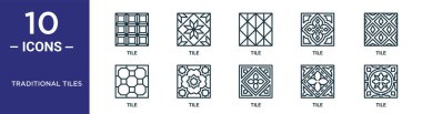 Rapor, sunum, diyagram, web tasarımı için ince çizgi kiremit, fayans, kiremit, simgeler geleneksel kiremit tasarımı seti