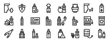 Vape, reşarj edilebilir, vape, vape, yalıtkan, rapor için vektör simgeleri, sunum, diyagram, web tasarımı, mobil uygulama gibi 24 ana hatlı ağ buharlaştırma simgesi seti