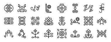 Rapor, sunum, diyagram, web tasarımı, mobil uygulama, çiçek de, de, vektör simgeleri gibi 24 ana hatlı web tasarım simgesi seti