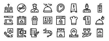 Tuz ve biber yok, yemek yok, servis tabağı, et, fiyat listesi, rapor için garson vektör simgeleri, sunum, diyagram, web tasarımı, mobil uygulama