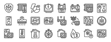 Rapor, sunum, diyagram, web tasarımı, mobil uygulama gibi 24 ana hatlı web akıllı metre simgesi seti