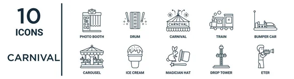 Carnival Outline Icon Set Includes Thin Line Photo Booth Carnival — Stock Vector