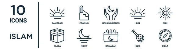 Islam Icon Set Includes Thin Line Ramadan Holding Hands Sun — Image vectorielle