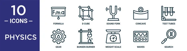 Physics Outline Icon Set Includes Thin Line Formula Sound Fork — Stock Vector