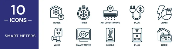 Smart Meters Outline Icon Set Includes Thin Line House Air — Archivo Imágenes Vectoriales