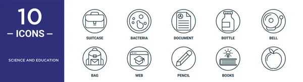 Science Education Outline Icon Set Includes Thin Line Suitcase Document — Stock Vector