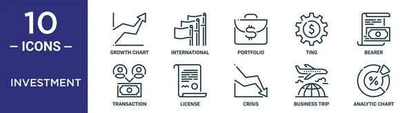 Befektetési Vázlat Ikon Készlet Tartalmazza Vékony Vonal Növekedési Diagram Portfólió — Stock Vector