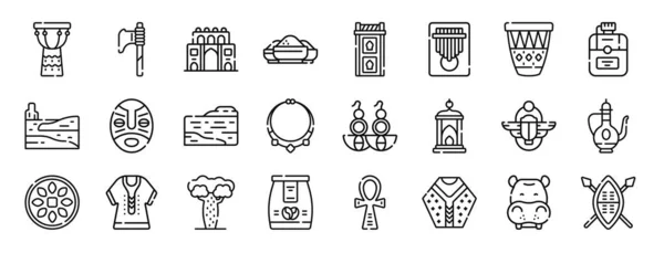 Conjunto Iconos África Web Esquema Como Tambor Hacha Casa Especias — Vector de stock