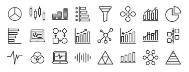 Rapor, sunum, diyagram, web tasarımı, web tasarımı gibi 24 ana hatlı web tablosu ve diyagram ikonu seti.,