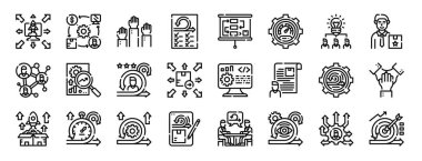 Rapor, sunum, diyagram, web tasarımı, mobil uygulama gibi 24 ana hatlı web ağ metodoloji simgesi seti